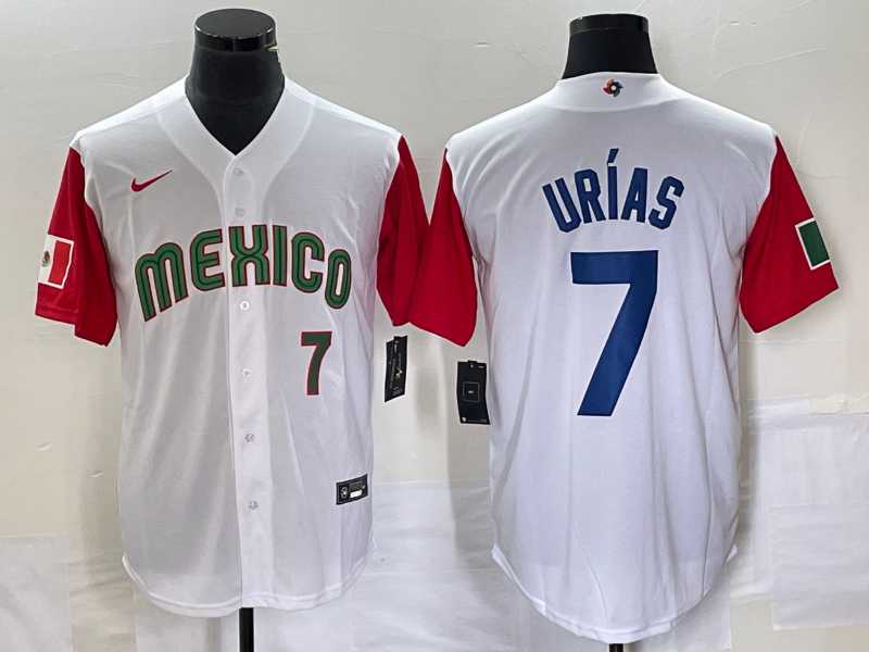 Men's Mexico Baseball #7 Julio Urias Number 2023 White Red World Classic Stitched Jersey5